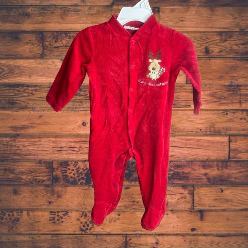 5 for $25🔥3-6 Months First Impressions Red Velvet Reindeer Footie Jumpsuit‎
